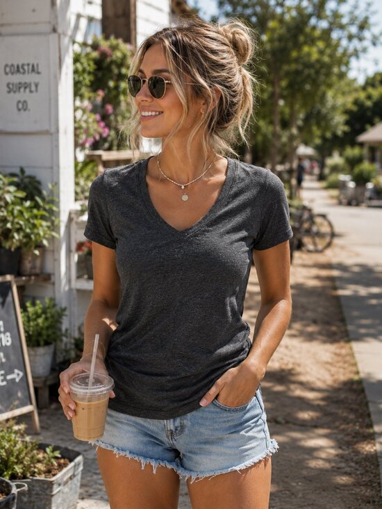 Zenana Outfitters Tops - Zenana Charcoal Heather V-Neck Tunic Tee Small